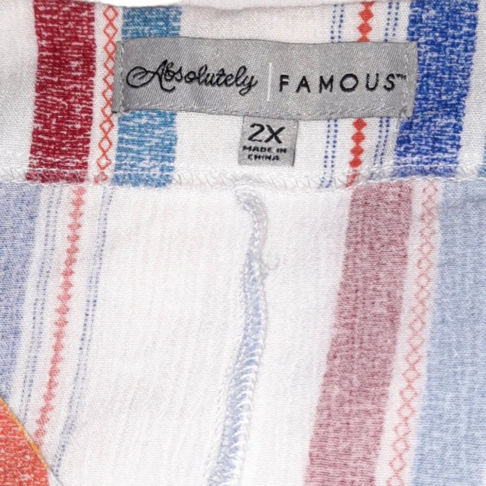 Absolutely Famous Women Plus Size 2X Striped Tie At Waist Button Up Blouse Top - Picture 6 of 6